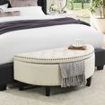 thumbnail image 1 of Inspired Home Libby Linen Storage Ottoman Half Moon Tufted Nailhead, Cream White, 1 of 9