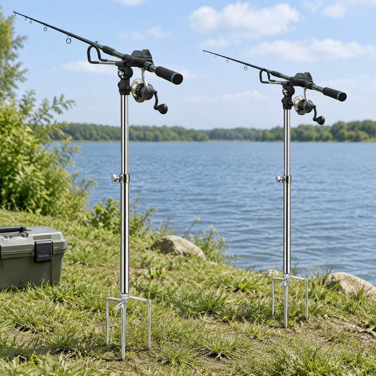 2 Pack Telescopic Fishing Rod Holder 360° Rotatable Adjustable Metal Shore Bracket