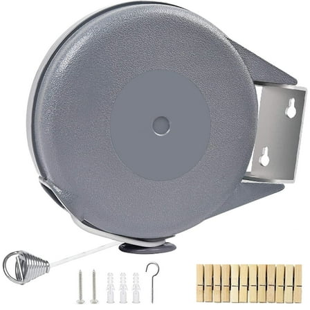 Retractable Clothesline - Portable Heavy Duty Indoor and Outdoor Washing Line - 40 Feet Retracting Clothes Line with Wall Mount Hang The Wet Dry Clothing Laundry - Easy Installation (Grey)