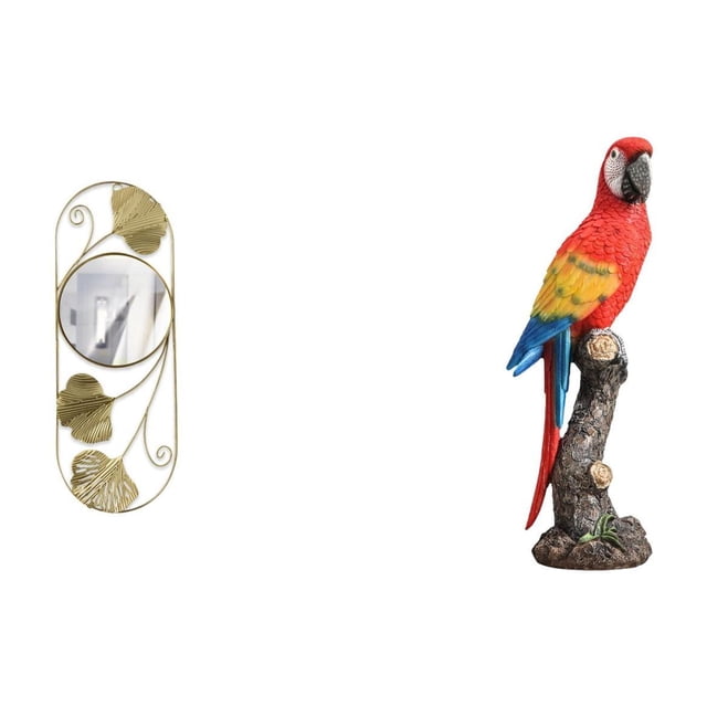 Espejo de pared,Espejo decorativo nórdico para colgar en la pared,Figura de loro,Estatua de loro Escultura animal Figura de loro,Estatua de jardín coleccionable de adorno de escritorio