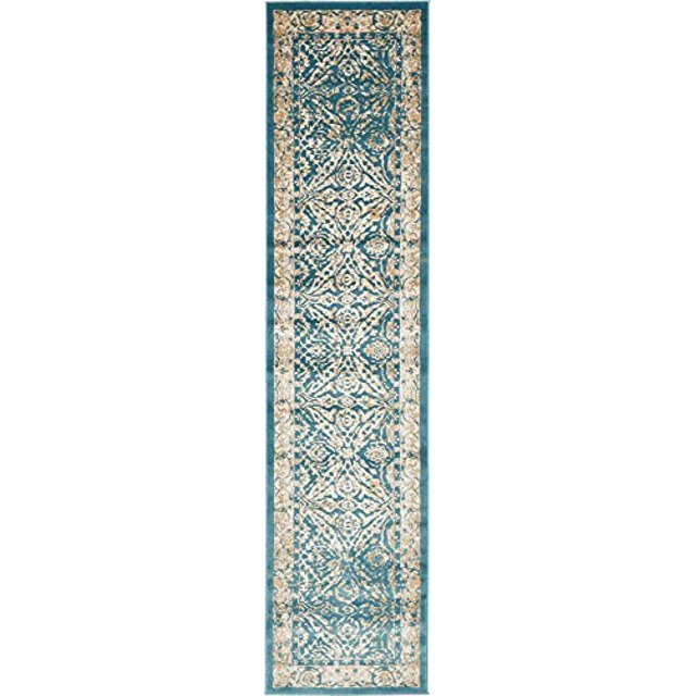 Unique Loom Tapis Traditionnel de Course à la Sarcelle Botanique de la Collection Oslo (3 x 13)