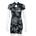 thumbnail image 4 of ZAXARRA Femmes Cheongsam Dragon Imprimé Stand Col Courte Fente Cheong-Sam Jupe, 4 of 8