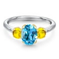 thumbnail image 3 of Gem Stone King 925 Silver and 10K Yellow Gold Swiss Blue Topaz and Yellow Sapphire Engagement Ring for Women | 2.22 Cttw | Oval 8X6MM | Gemstone November Birthstone | Size 9, 3 of 6