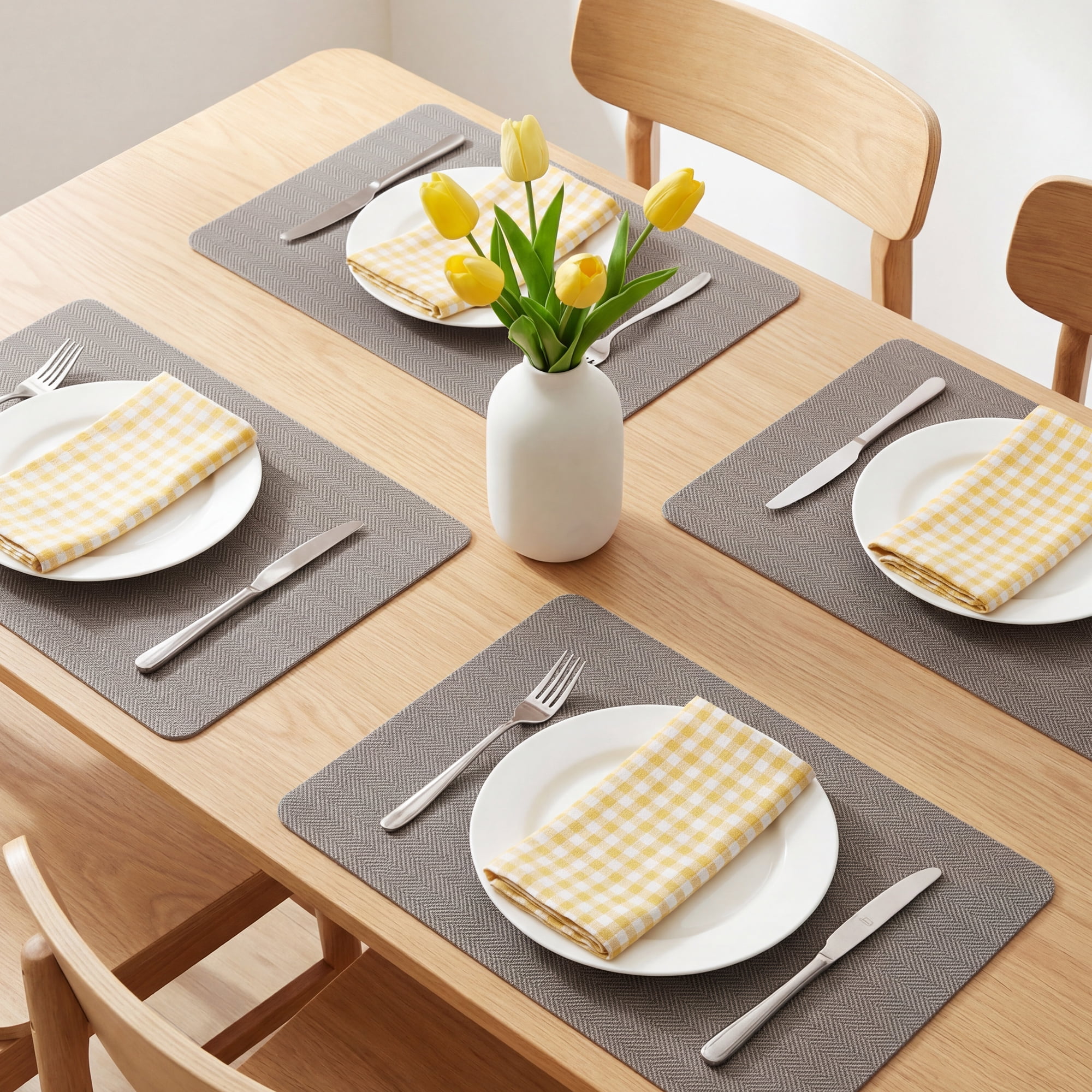 Unique Bargains 4pcs Faux Leather Washable Placemats Gray/Light Gold 17.7"x11.8"