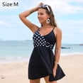thumbnail image 2 of Traje de baño con escote en V dividido para mujer, traje de baño con falda fruncida, traje de baño retro, traje de baño con lunares blancos, 2 of 6