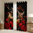 thumbnail image 2 of Feelyou 3D Reindeer Moose Black Out Curtains for Women, Rustic Red Rose Flower Curtains Pack of 2 (42x63 Each), Anniversary Theme Bedroom Curtains, Blackout Curtains Bedroom Decor, 2 of 6
