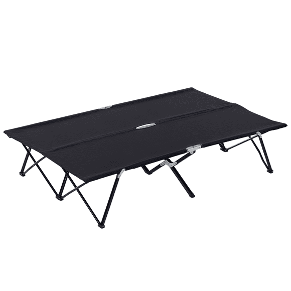 76" Two Person Folding Camping Cot Outdoor Portable Double Cot Wide Military Sleeping Bed w/ Carrying Bag Black