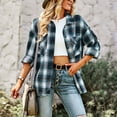 thumbnail image 3 of Woman Plaid Collared Shirt, Two Pockets Button Down V Neck Top Comfortable Button Cuffs  For Work For Autumn Red,Khaki,Green,Black White, 3 of 8