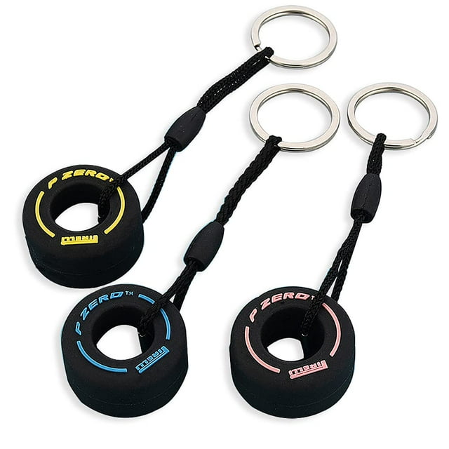 (3 uds) llavero de neumático de carreras, llavero de coche de neumático de rueda, llavero de neumático Mini bonito, goma suave, llavero modelo de pieza de coche
