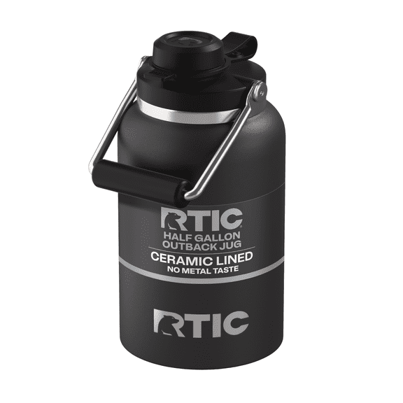 RTIC Half Gallon Ceramic Lined Insulated Outback Water Bottle Jug, Leak Proof, Black