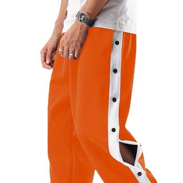 Bamboohart Men‘s Tear Away Pants Loose Fit Basketball Pants High Split Snap Button Sweatpants