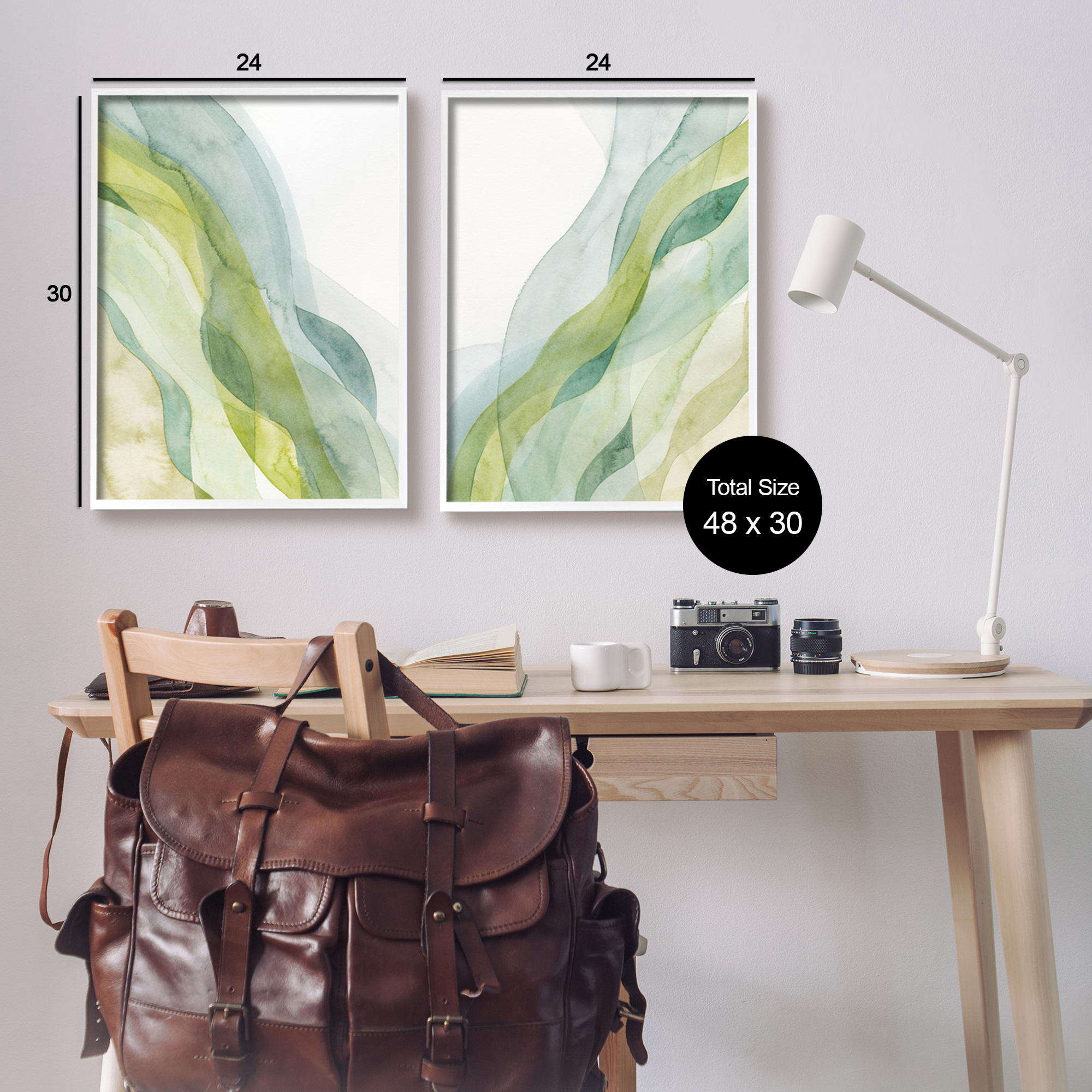 Stupell Industries Abstract Green Waves Abstract Painting White Framed Art Print Wall Art, 24 x 30, Set of 2