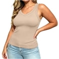 thumbnail image 4 of ThreadVibe Womens Plus Size Tank Tops V Neck Sleeveless Ribbed Tank Casual Basic Thick Strap Slim Fitted Racerback Shirts Cute Going Out Top,Business Casual Outfits, 4 of 7