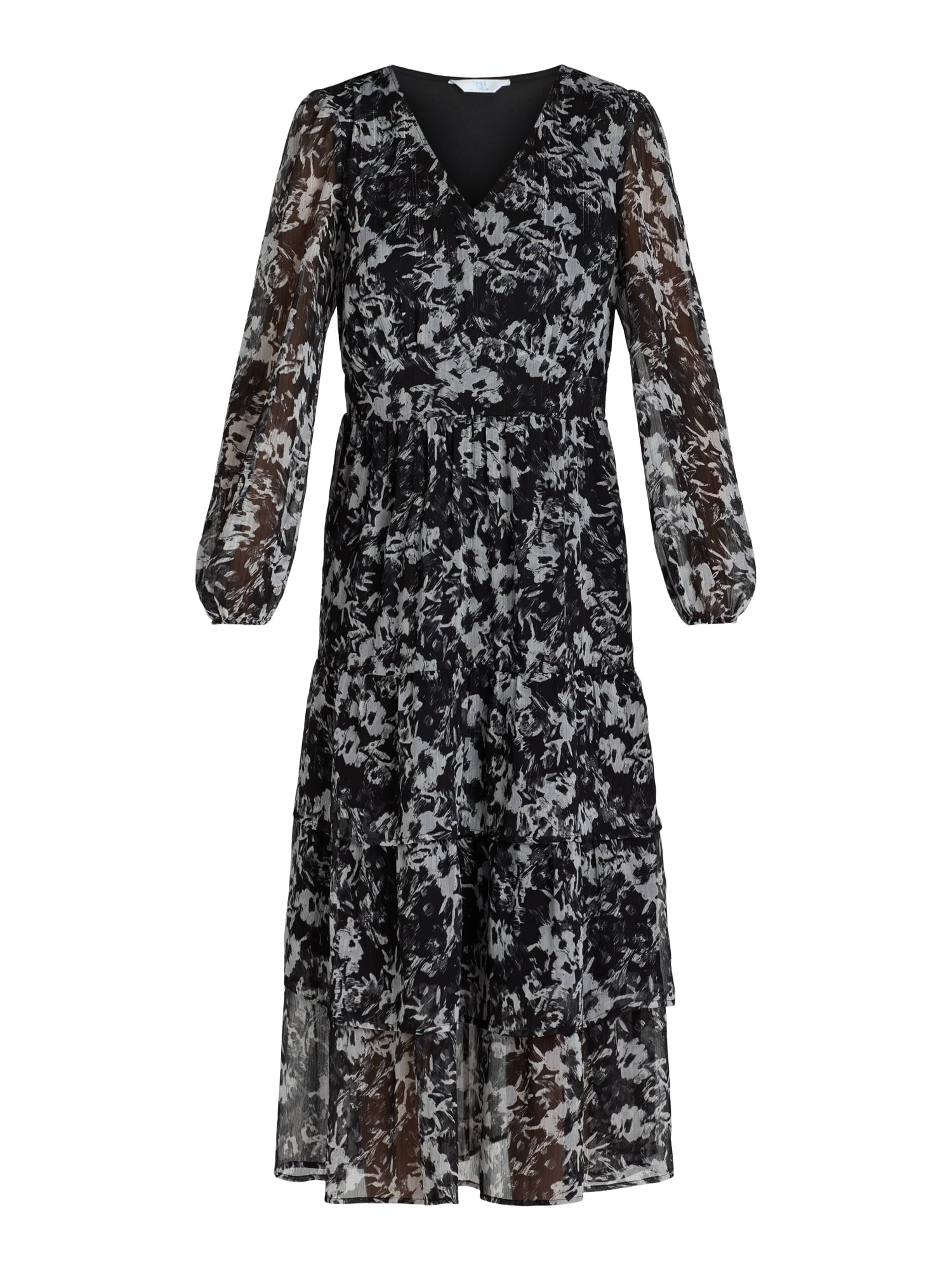 Time and Tru Women's and Women's Plus Print Dress with Long Sleeves, Size XS-4X