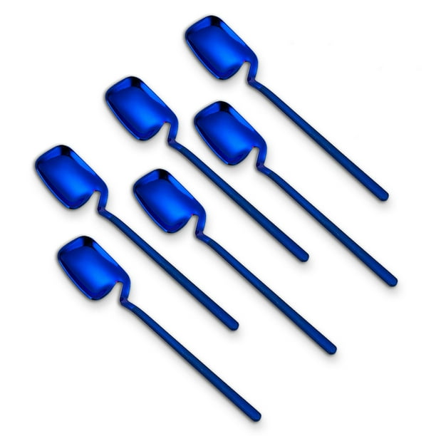 Injueey Cucharas de café de acero inoxidable, 6 piezas, helado, Chocolate, leche, cucharillas colgantes de mango largo, cuchara, vajilla de Mostrada Azul