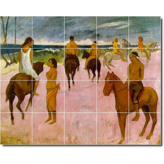 Ceramic Tile Mural-Paul Gauguin Horses Shower Tile Mural 29. 21.25" w x 17" h using (20) 4.25 x 4.25 ceramic tiles