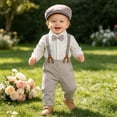 thumbnail image 2 of Lovzfmll 4-Piece Boy's Set, Polka Dot Bodysuit & Bib Pants & Hat & Bow Tie, Formal Wear for Newborn, 0-3 Months, 2 of 9
