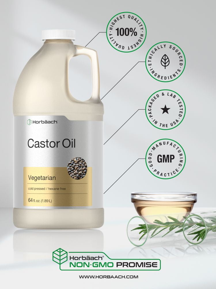 Castor Oil 64oz | for Hair, Eyelashes & Eyebrows | Vegetarian for Men and Women | by Horbaach