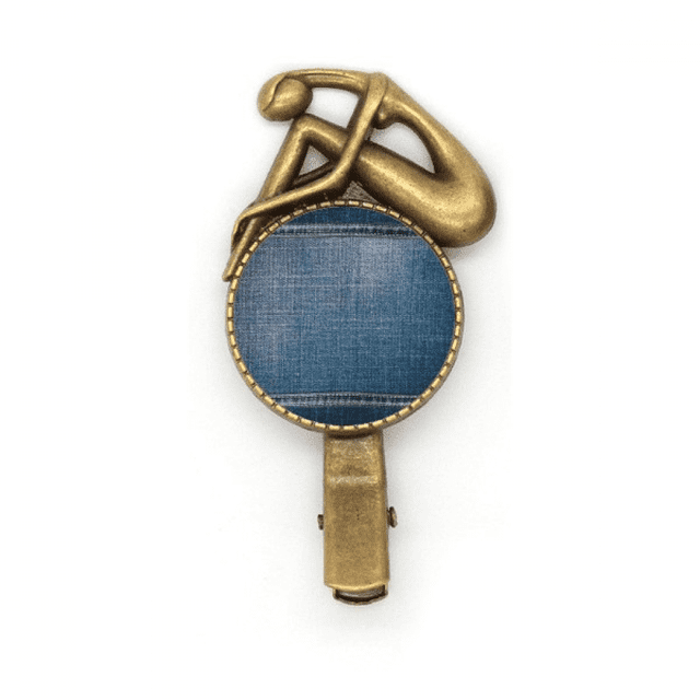 Broche Épingle à Cheveux Textile Doublure Jean Cowboy Vintage Métal