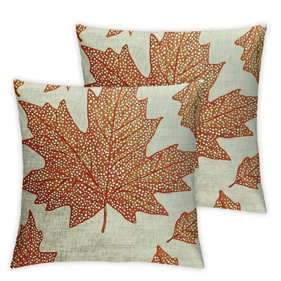 Acheng Fall Pillow Covers Set of 2 Burnt Orange Maple Leaf Autumn Harvest Print Decorative Throw Pillows Outdoor PillowCase Cushion Case Decor for Sofa Couch Bed 12x12in