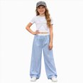 thumbnail image 3 of Little Girl Outfits Summer Clothes Set Ruffle Bow Print T-Shirt and Striped Wide Leg Pants Set Casual Toddler Outfit 10-11 Years, 3 of 8