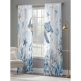 thumbnail image 3 of Marine Life Sheer Curtains 108 Inch Long 2 Panels, Blue Ocean Turtle Coral Starfish Seashell Coastal Light Filtering Rod Pocket Curtains, Sheer Voile Drapes for Living Room Bedroom, 52"x108", 3 of 8