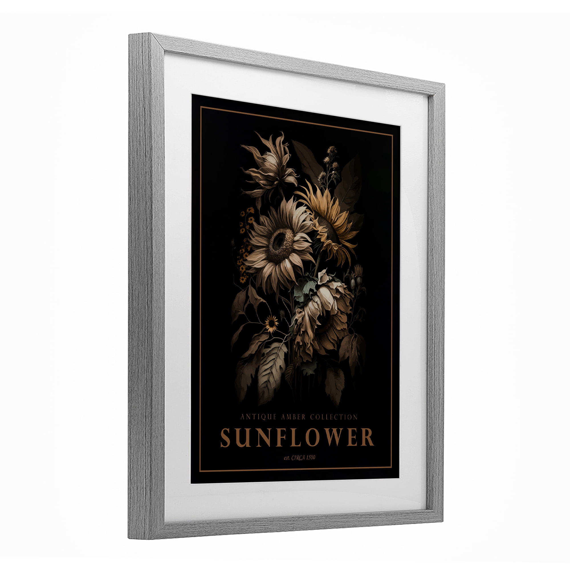 Stupell Industries Antique Sunflower Bushel Gray Framed Print Under Glass, design by Christopher Giampietro