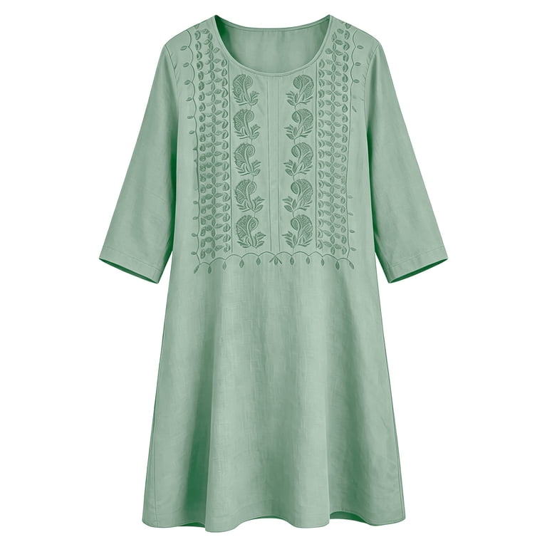 embroidered mini swing dress Women's Kiona Mini Cotton Swing Dress in Dark Olive by YFB