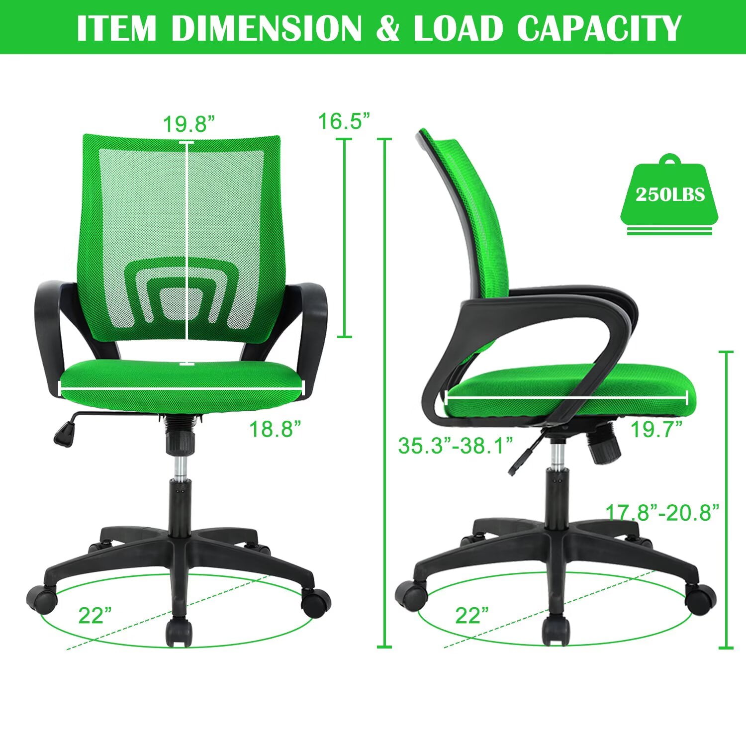 YRLLENSDAN,Ergonomic Office Chair,Home Office Desk Chairs,Swivel Desk Chair,with Handrails,Adjustable Height,Suitable for Offices and Bedrooms,Green