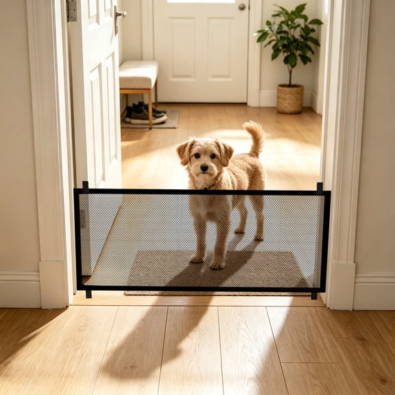 No Drill Retractable Pet Gate for Doorways, Expandable Mesh Dog Barrier with Pin Lock, Portable Cat Fence for Stairs and Hallways