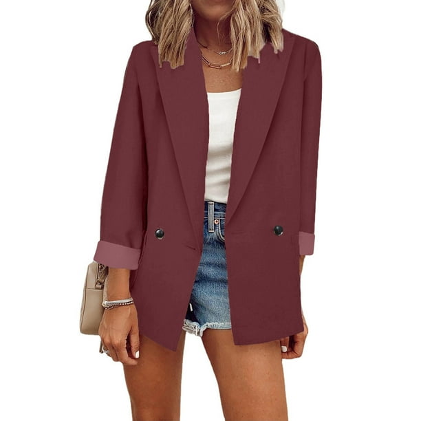 Chaqueta de manga larga para mujer, informal, sólida, con parte delantera abierta Fridja po3468