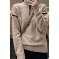 thumbnail image 4 of Maydear Womens Contrast Zippered Half Placket Turtleneck Wool Cardigan, Casual Long Sleeve Pullover Tops, 4 of 5