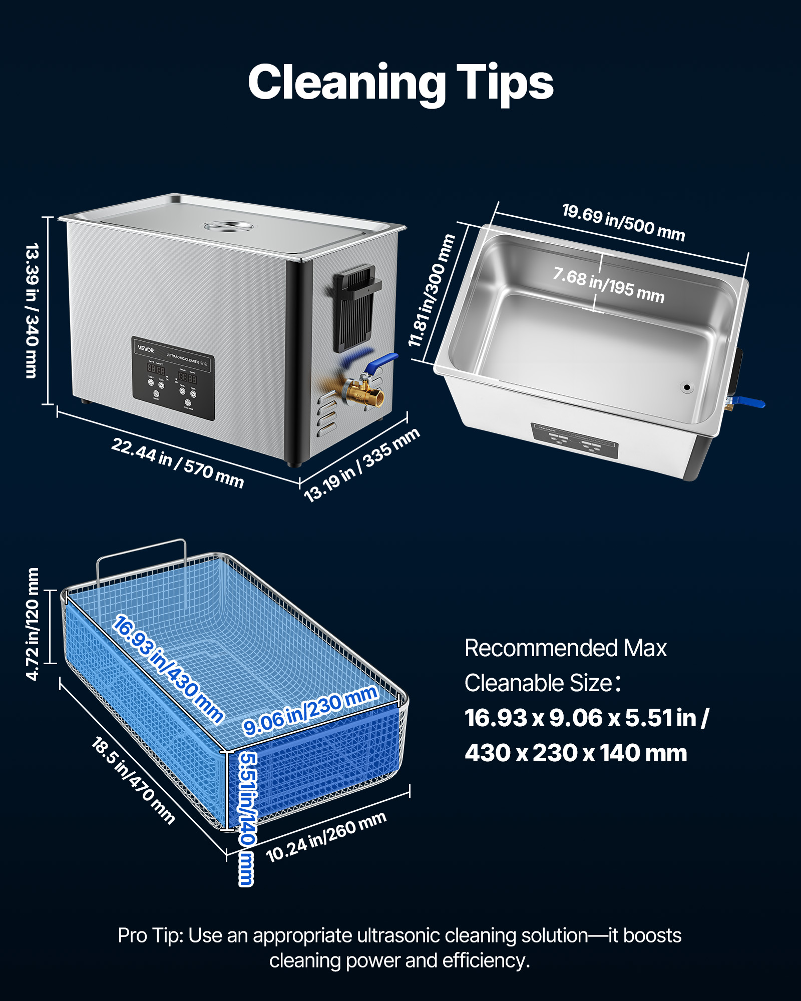 VEVOR 30L Ultrasonic Cleaner, Professional Ultrasonic Cleaner Machine with Cleaning Basket & Digital Display,480W Stainless Steel 40kHz Industrial Cleaning Machine for Parts,Carburetors,Instruments