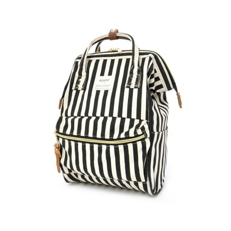 Striped Backpack - Anello Official Japan Black White Stripe Unisex Fashion Backpack Rucksack Diaper Travel Bag AT-B0193A-SBK
