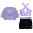 thumbnail image 2 of YONGHS Kids Girls 3 Pieces Sport Outfits Cross Back Vest Short Sleeve Hooded Crop Top and Shorts Set A Lavender 6, 2 of 5