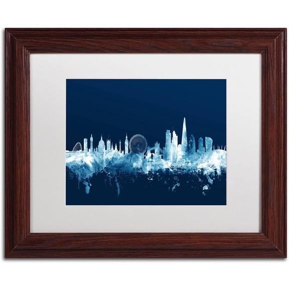 Trademark Fine Art "London England Skyline Navy" Canvas Art by Michael Tompsett, White Matte, Wood Frame