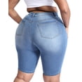 thumbnail image 2 of Gocolloa Women Plus Size Jean Shorts Stretchy High Waisted 10" Inseam Knee Length Denim Bermuda Shorts Royal Blue 26W, 2 of 5