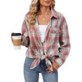 thumbnail image 4 of SHINE UP Plaid Shirts for Women Casual Long Sleeve Polo Blouse Oversized Button Down Up Tops with Pocket, 4 of 10