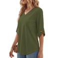 thumbnail image 3 of MOSHU V Neck Tops for Women 3/4 Length Sleeve Women Tops Casual Dressy Women Blouses Trendy Tunic Tops, 3 of 9