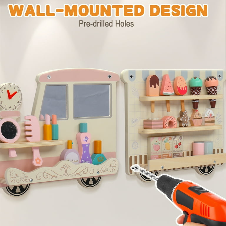 JOYMOR Wooden Train Wall Busy Board - 5-in-1 Sensory Activity Panel For Toddlers | Montessori Learning Toy For Playroom