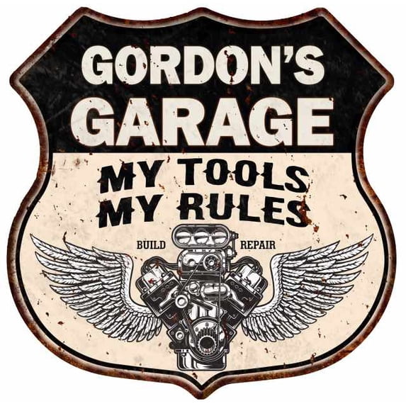 GORDON'S Garage My Tools My Rules V8 Wings 12x12 Metal Sign 211110026175