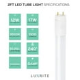thumbnail image 2 of Luxrite 2FT T8 T10 T12 LED Light Tube, 12W, 3500K Natural White, 1100 Lumens, ETL Listed, G13 Base 2-Pack, 2 of 6