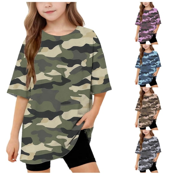 Iyufng Kid's Oversize Camouflage Printed Tee Military-style Top,Boys and Girls,Sizes 5-15