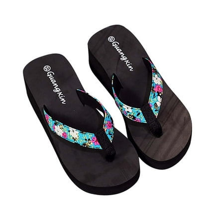 

Savings Clearance 2023! asdoklhq Womens Shoes Clearance Sale Women s Summer Floral Flip-Flops Wedge Heel Platform Flip Flops Beach Shoes