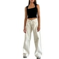 thumbnail image 3 of Women Y2k Low Rise Baggy Jeans Loose Fit Boyfriend Straight Wide Leg Jeans Trendy Stretch Long Denim Pants White M, 3 of 8