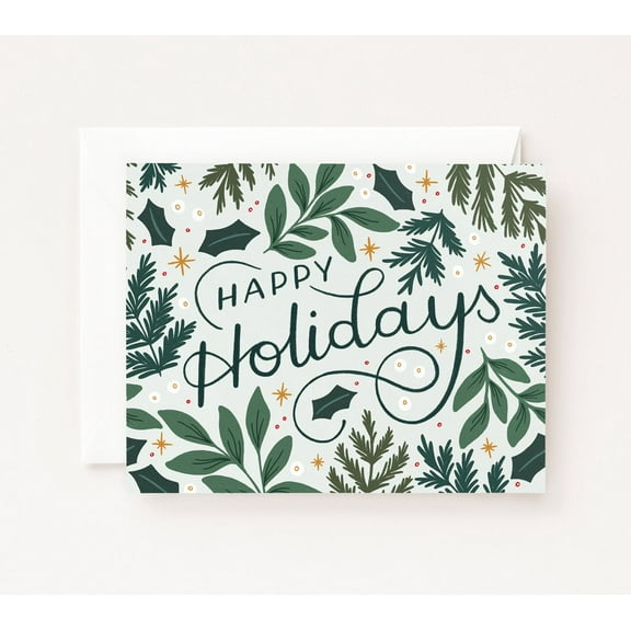 Happy Holidays Card – Festive Floral Design with Greenery – Blank Inside, Envelope Included – Perfect for Holiday Greetings and Season's Greetings
