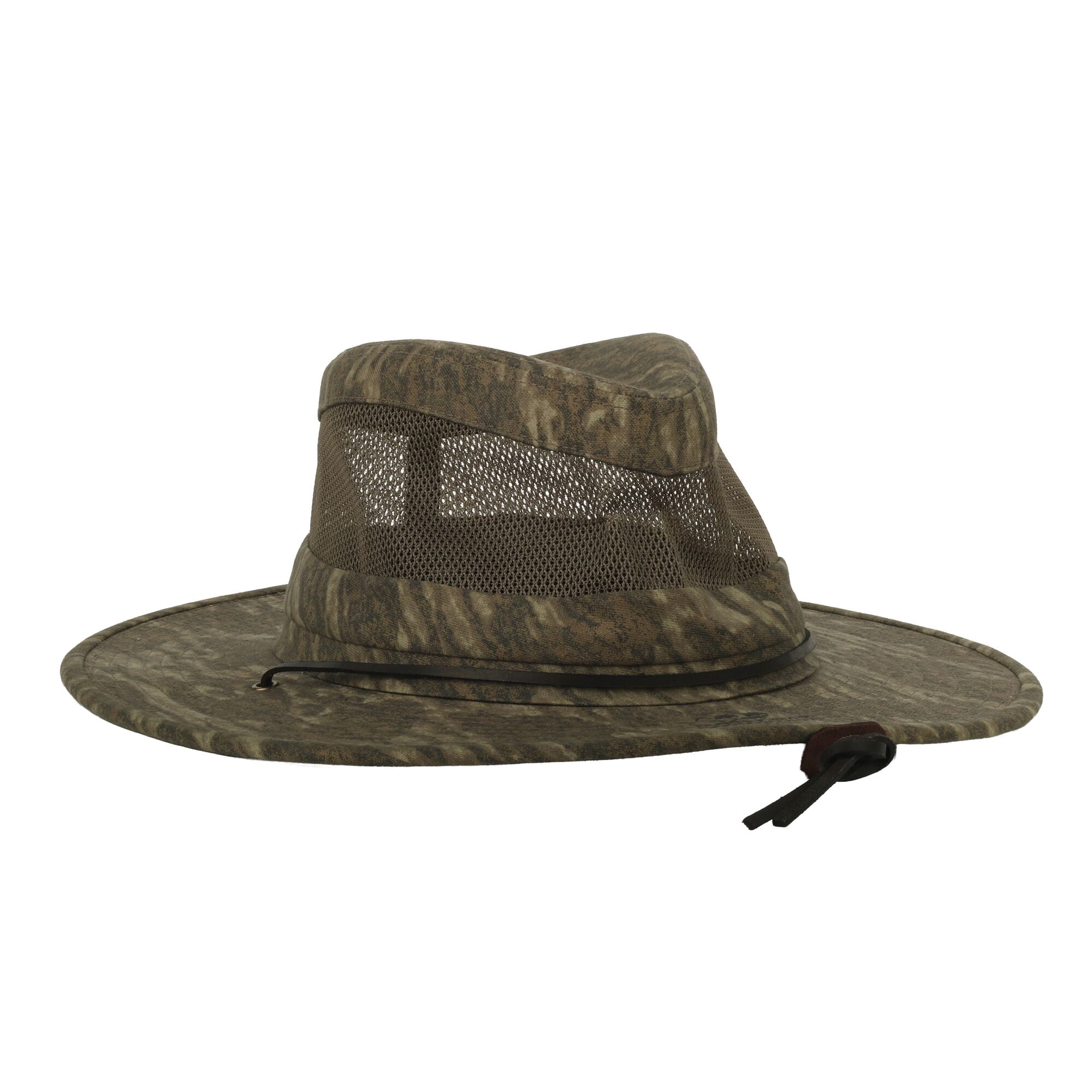 Mossy Oak® New Bottomland Camo Safari Hat – Wide Brim Mesh Crown, Adjustable, One Size