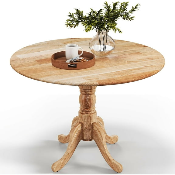 Round Dining Table for 4, 40 Inch Farmhouse Round Kitchen Table with Heavy-Duty Rubber Wood Frame & Curved Trestle Legs, Mid-Century Rustic Pedestal Table for Home, Dining Room & Living Room