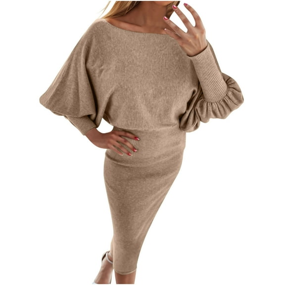 biudgviw Sweater Dresses for Women Fall Lounge Long Sleeve Crewneck Midi Dress Slim Bodycon Pullover Dress