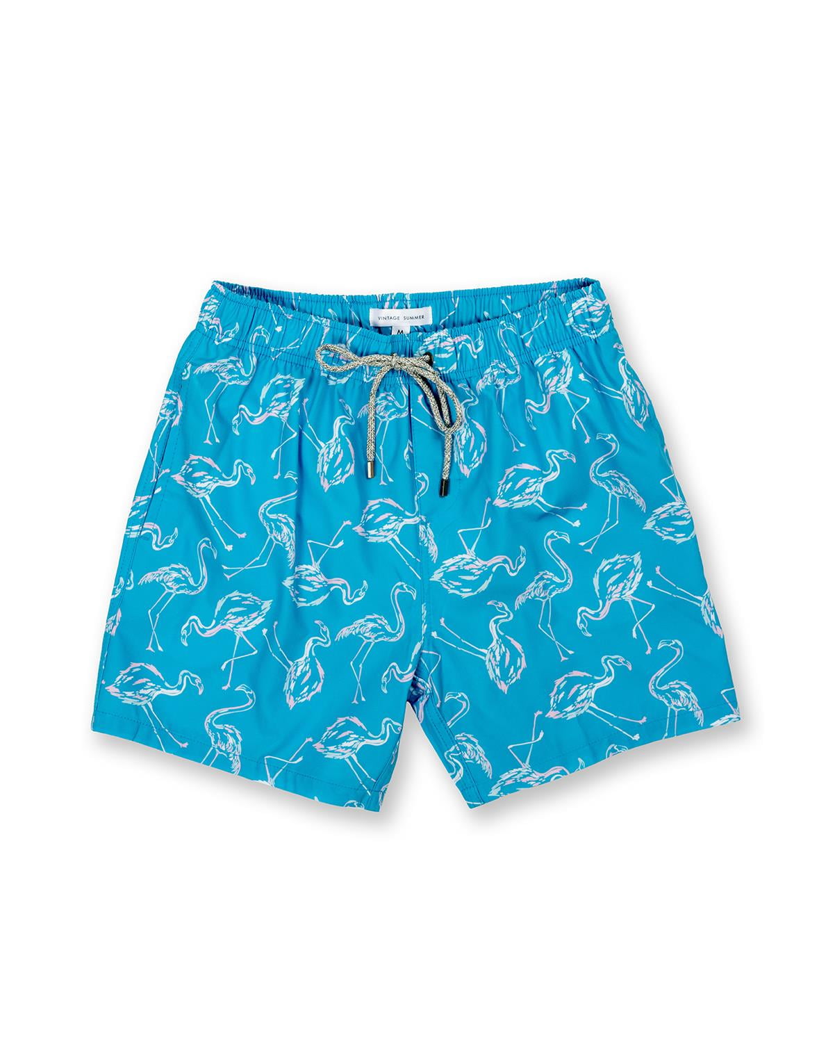 Mens Swim Shorts Dry Fast 4 Ways Stretch Swimming Trunks, Flamingos